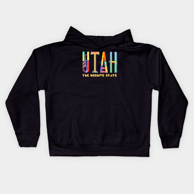 Utah, the Beehive State - fun, funky, colorful design Kids Hoodie by jdunster